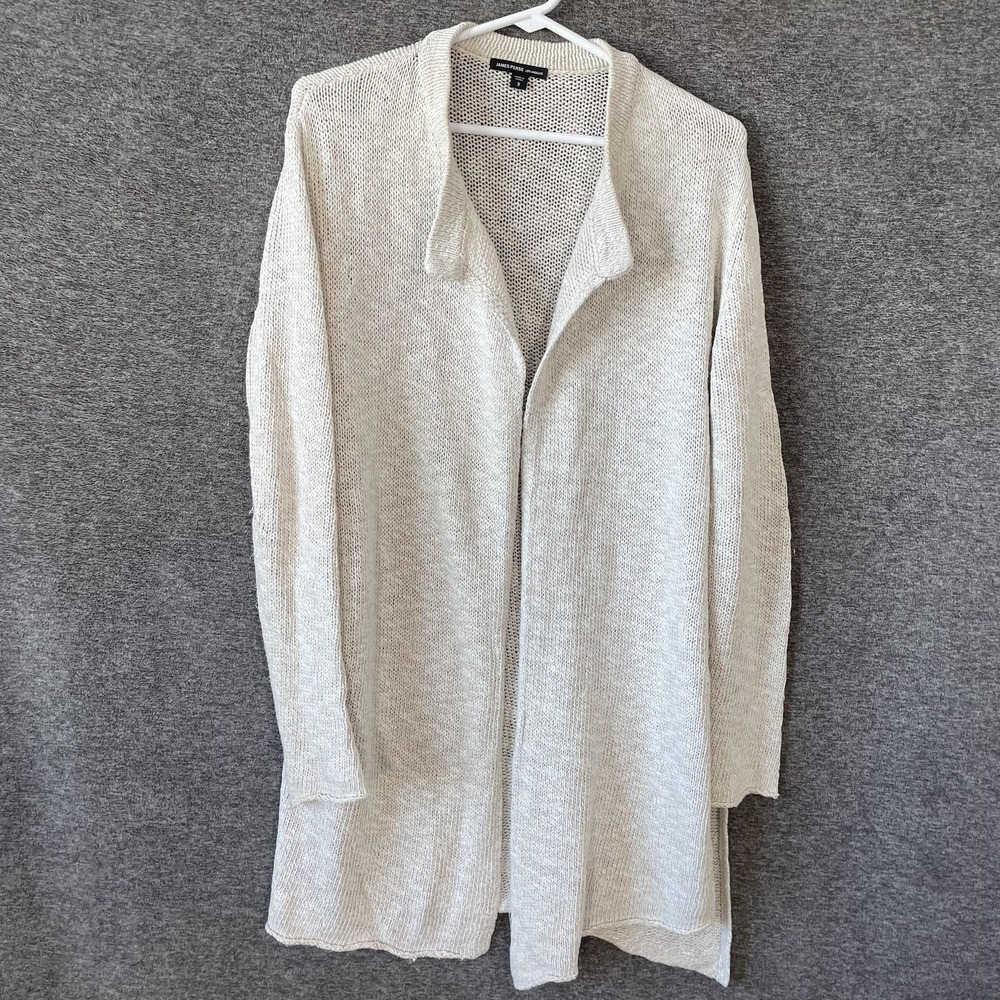James Perse Sweater Womens 3 White Cotton Linen Open Knit Longline Cardigan‎
